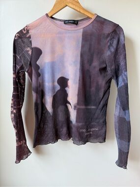 COP.COPINE Vintage Y2K Mesh Graphic Top Grunge Archive Sheer 90s Indie Sleaze XS